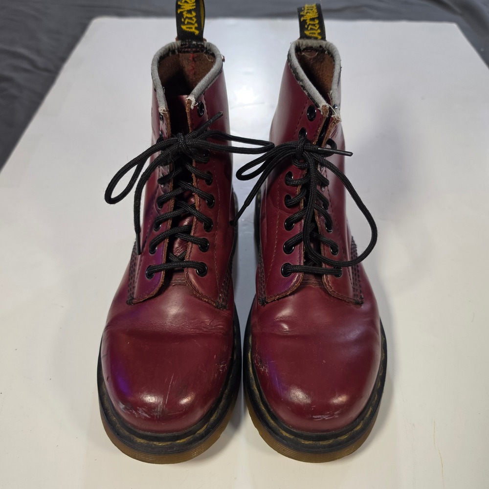 Dr. Martens 1460 Cherry Red Leather 8 Eye Lace Up Combat Boots Womens 5 Mens 4